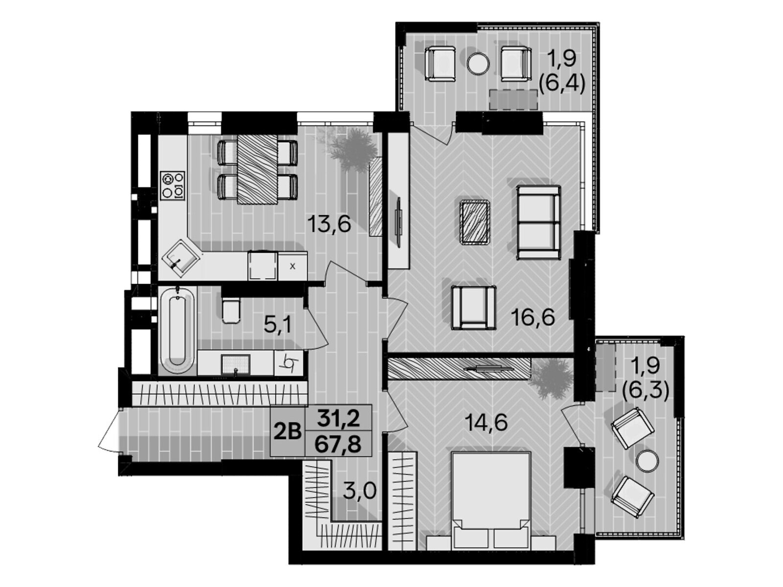 2 КІМ. КВАРТИРА, ПЛОЩА - 67.8 м², ЦІНА - 75 936 $
, пров. Цегельний