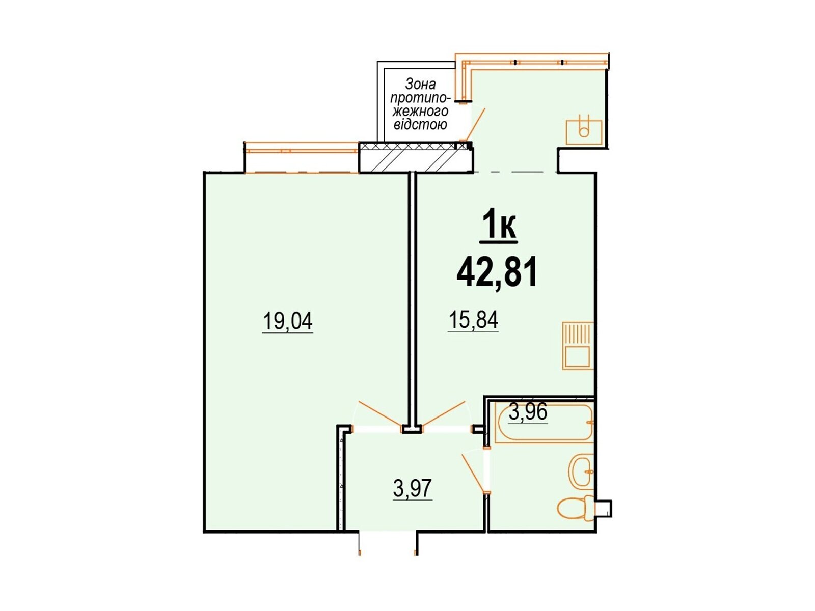 1 КІМ. КВАРТИРА, ПЛОЩА - 43.7 м², ЦІНА - 39 832 $
, вул. Костя Широцького