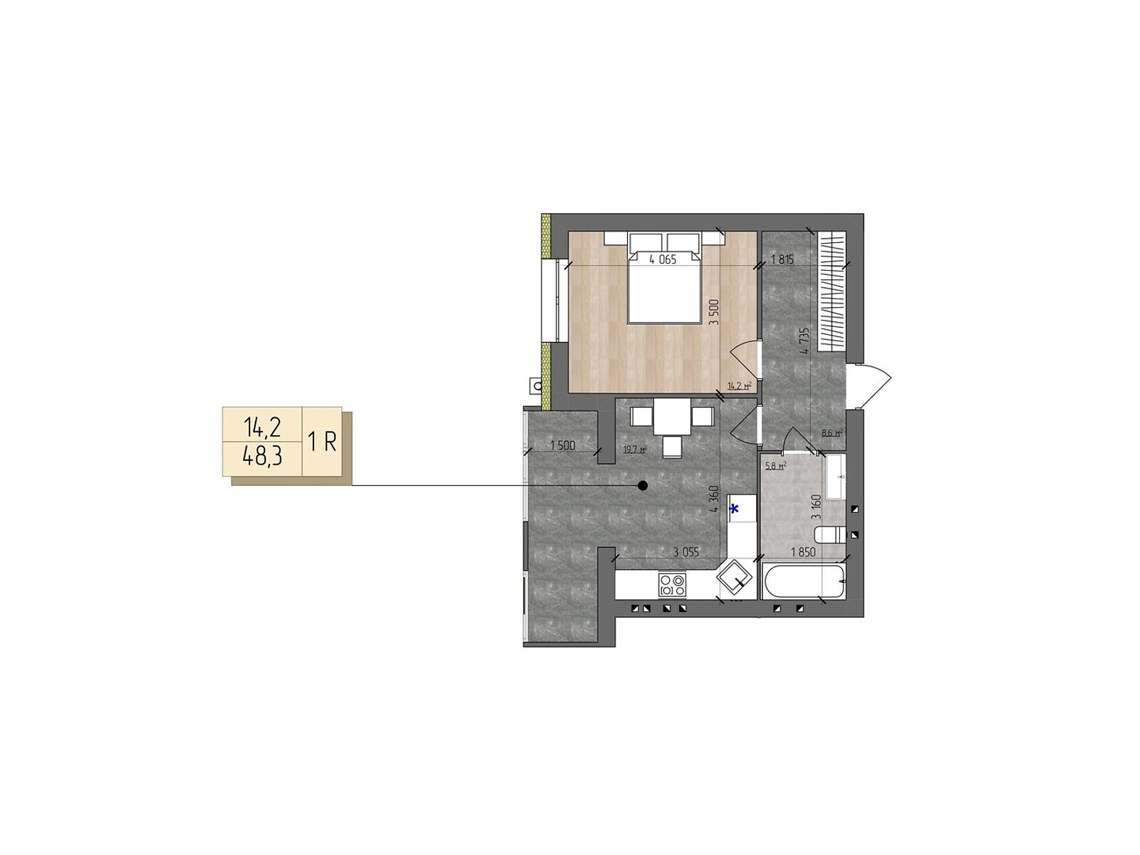 1 КІМ. КВАРТИРА, ПЛОЩА - 48.3 м², ЦІНА - 48 300 $
, вул. Євгена Патона