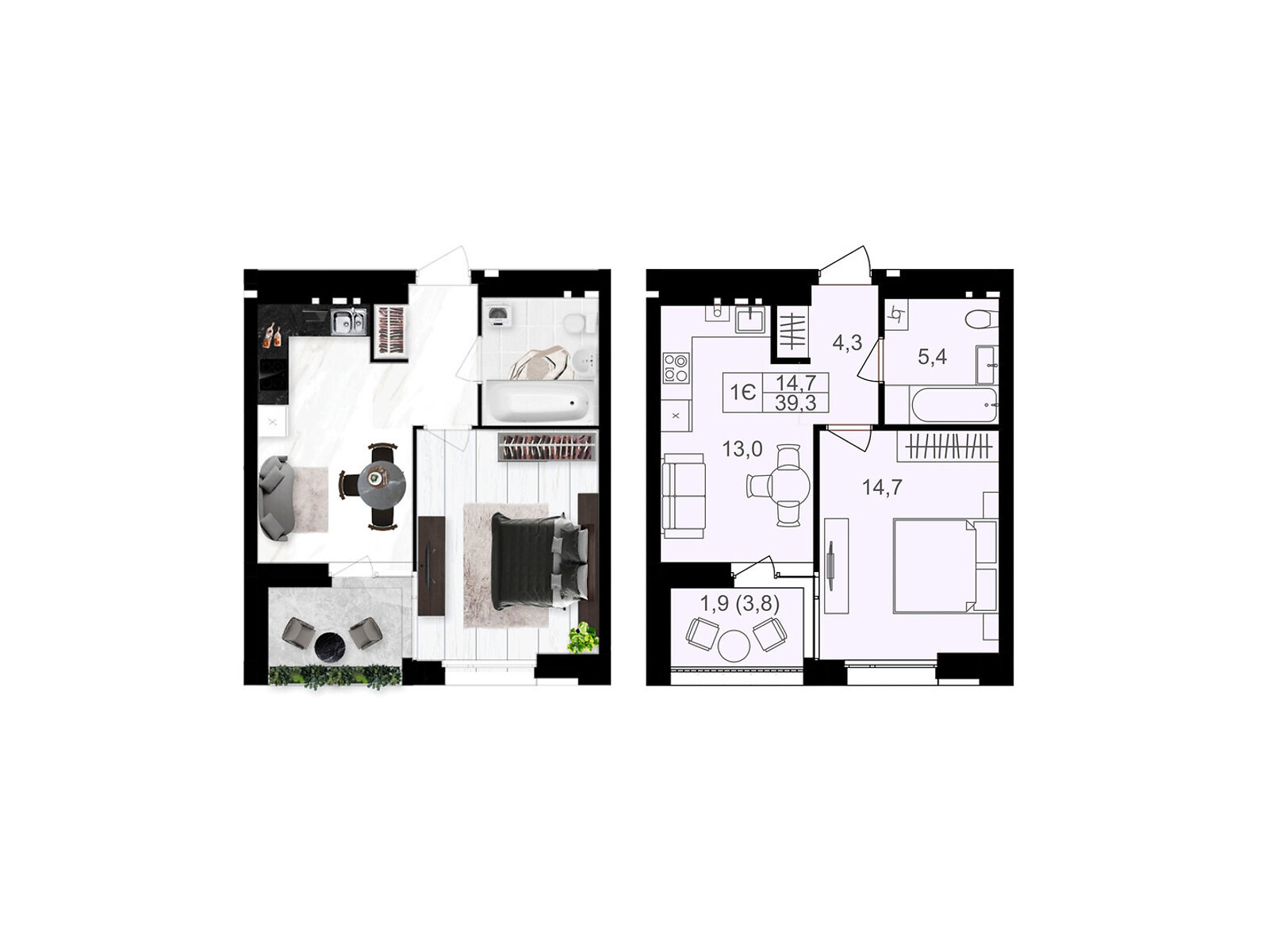 1 КІМ. КВАРТИРА, ПЛОЩА - 39.3 м², ЦІНА - 35 763 $
, вул. Левка Лук’яненка(Ватутіна)