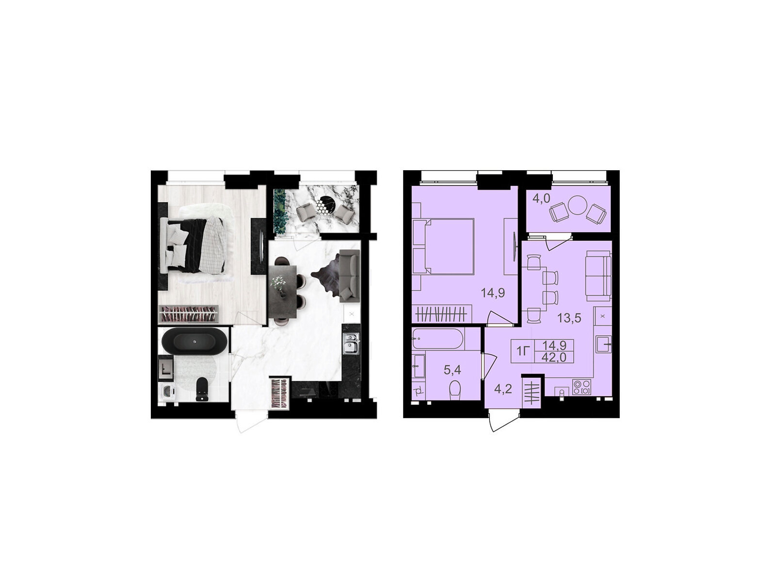 1 КІМ. КВАРТИРА, ПЛОЩА - 42 м², ЦІНА - 38 640 $
, вул. Левка Лук’яненка(Ватутіна)