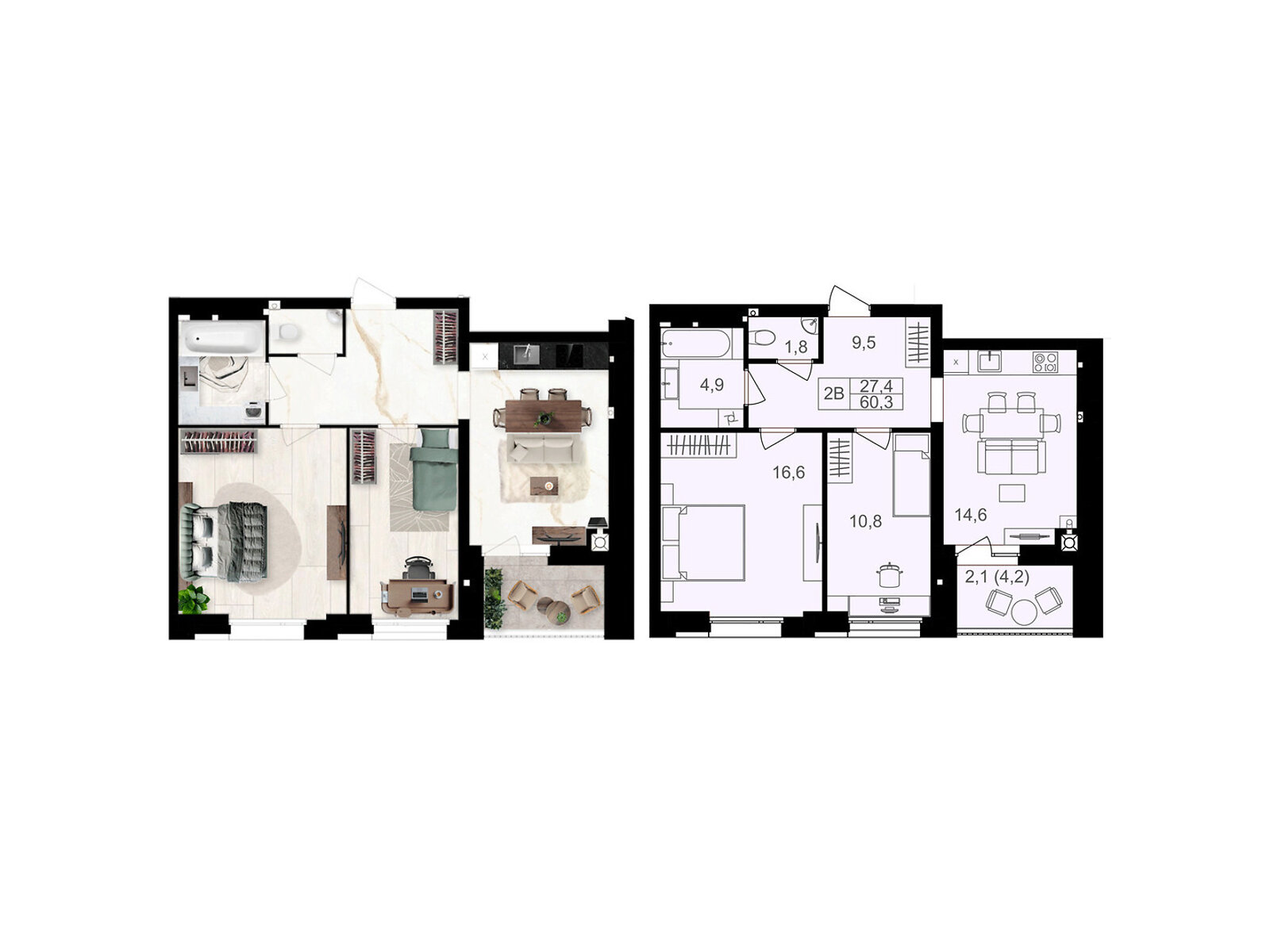 Фото 2 КІМ. КВАРТИРА, ПЛОЩА - 60.3 м², ЦІНА - 55 476 $
, вул. Левка Лук’яненка(Ватутіна) у Вінниці