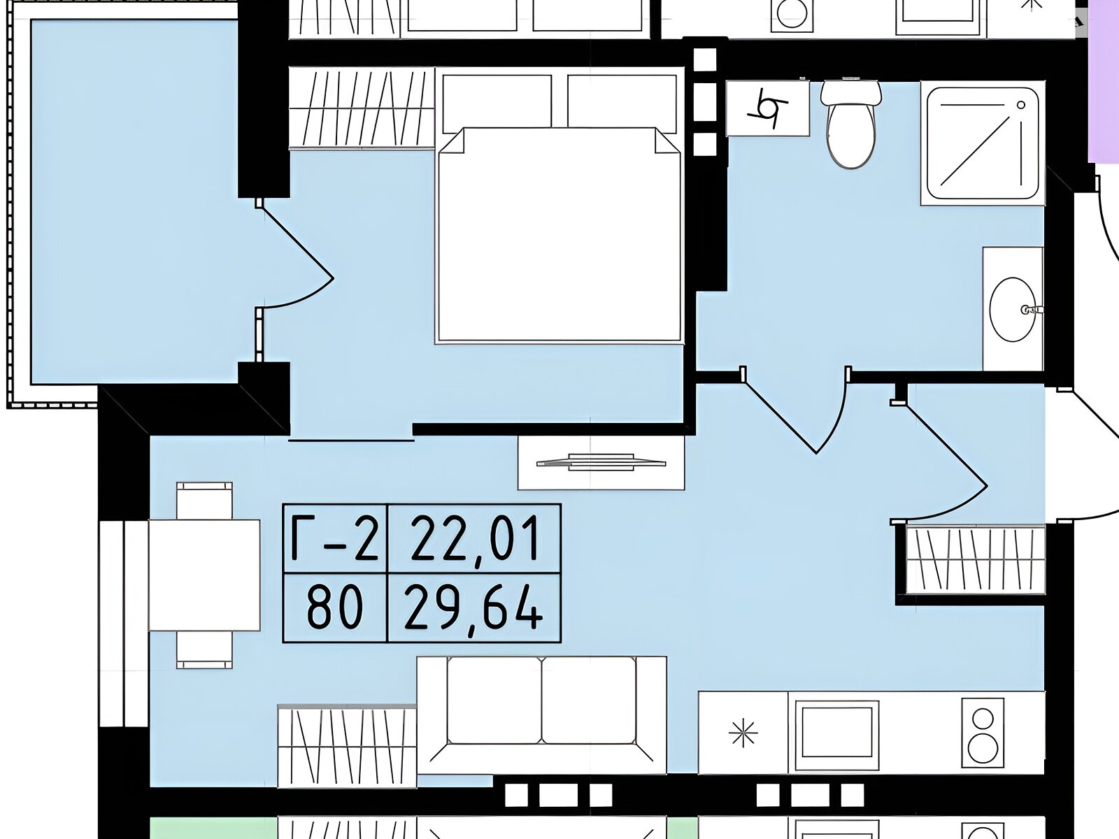 1 КІМ. КВАРТИРА, ПЛОЩА - 30 м², ЦІНА - 25 900 $
, вул. Сергія Зулінського