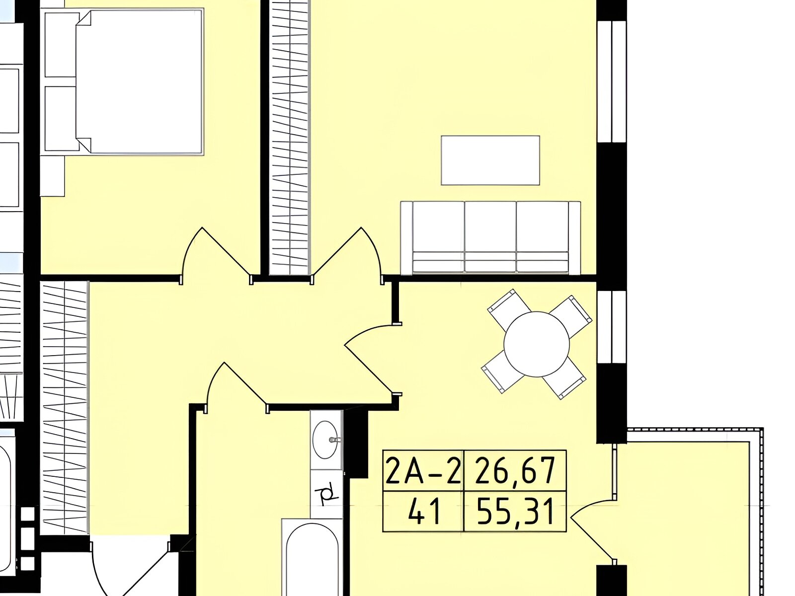 Фото 2 КІМ. КВАРТИРА, ПЛОЩА - 55 м², ЦІНА - 44 500 $
, вул. Сергія Зулінського у Вінниці