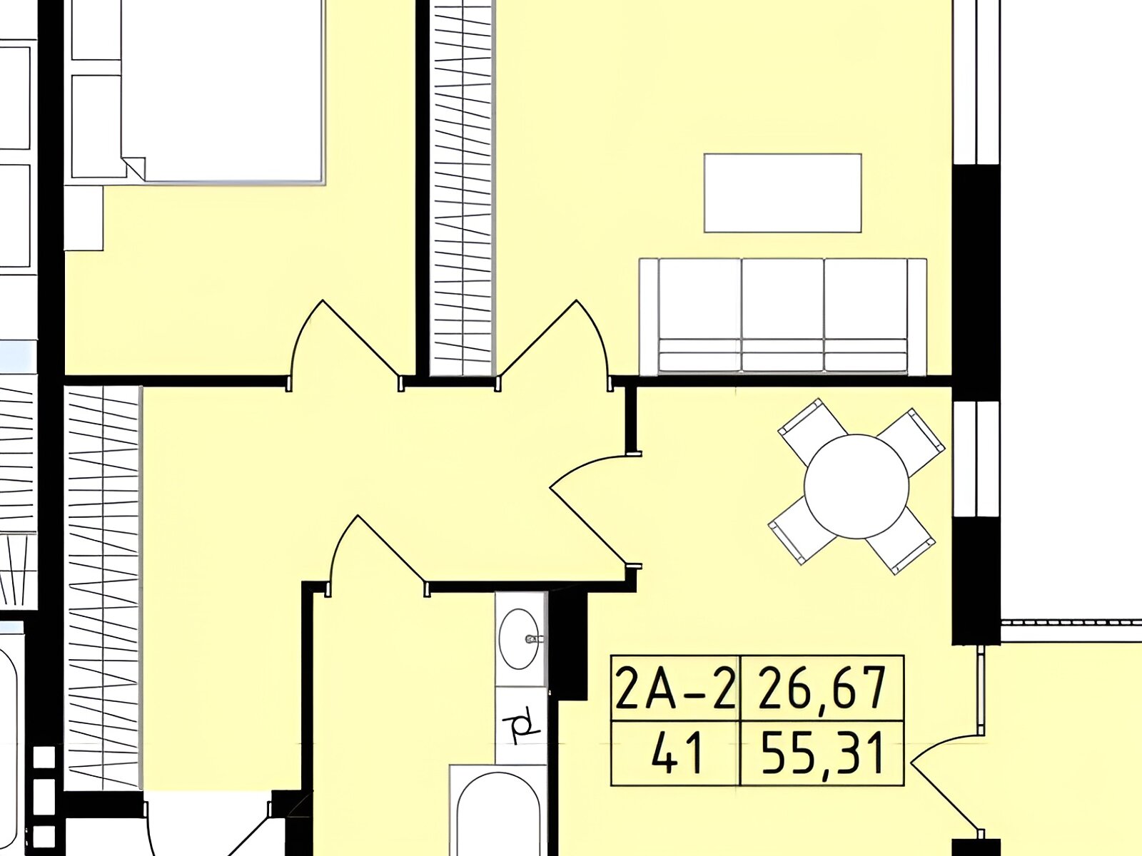 Фото 2 КІМ. КВАРТИРА, ПЛОЩА - 55 м², ЦІНА - 44 500 $
, вул. Сергія Зулінського у Вінниці