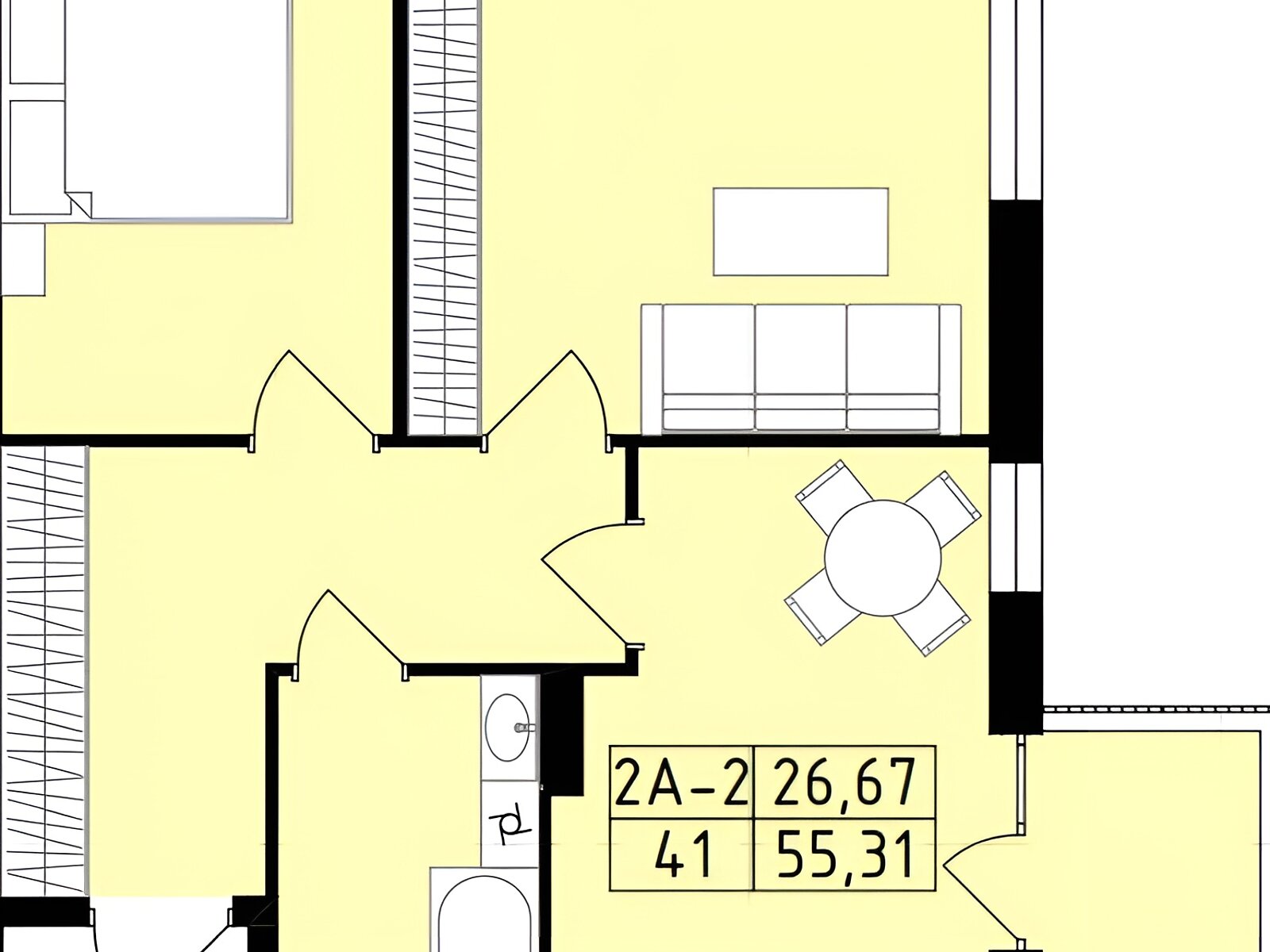 Фото 2 КІМ. КВАРТИРА, ПЛОЩА - 55 м², ЦІНА - 44 500 $
, вул. Сергія Зулінського у Вінниці