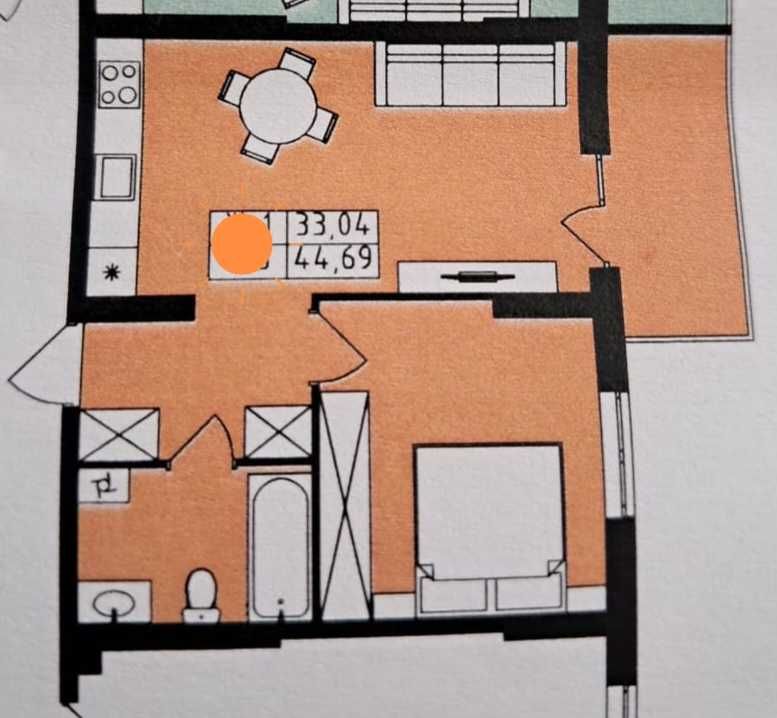1 КІМ. КВАРТИРА, ПЛОЩА - 44.7 м², ЦІНА - 34 800 $
