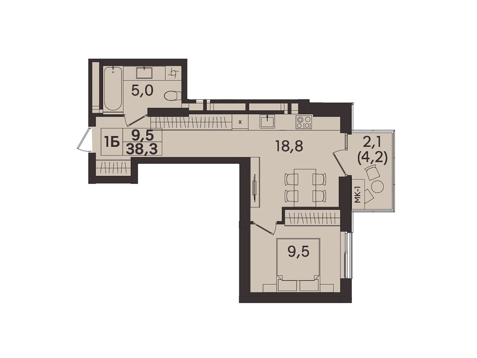 1 КІМ. КВАРТИРА, ПЛОЩА - 38.3 м², ЦІНА - 38 300 $
, вул. Келецька