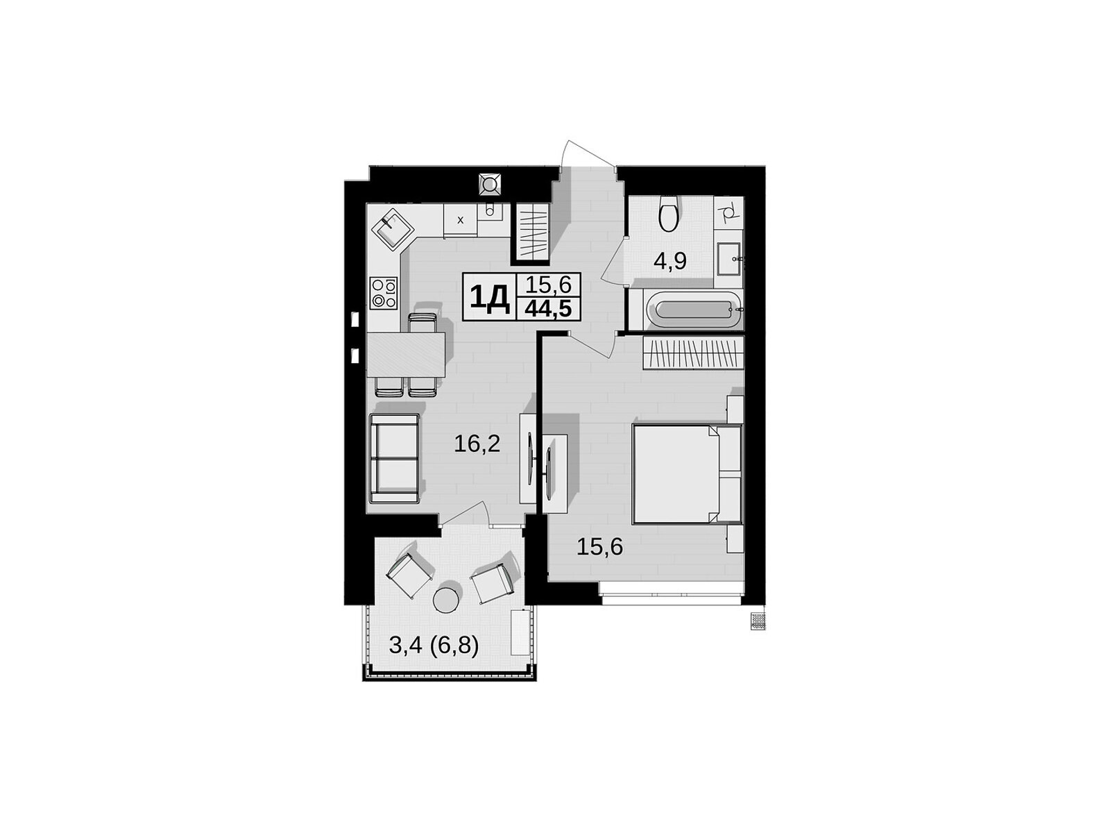 Обʼєкт нерухомості: 1 КІМ. КВАРТИРА, ПЛОЩА - 44.5 м², ЦІНА - 49 840 $
, вул. Праведників світу(Максимовича) — HUBTRUST, Вінниця