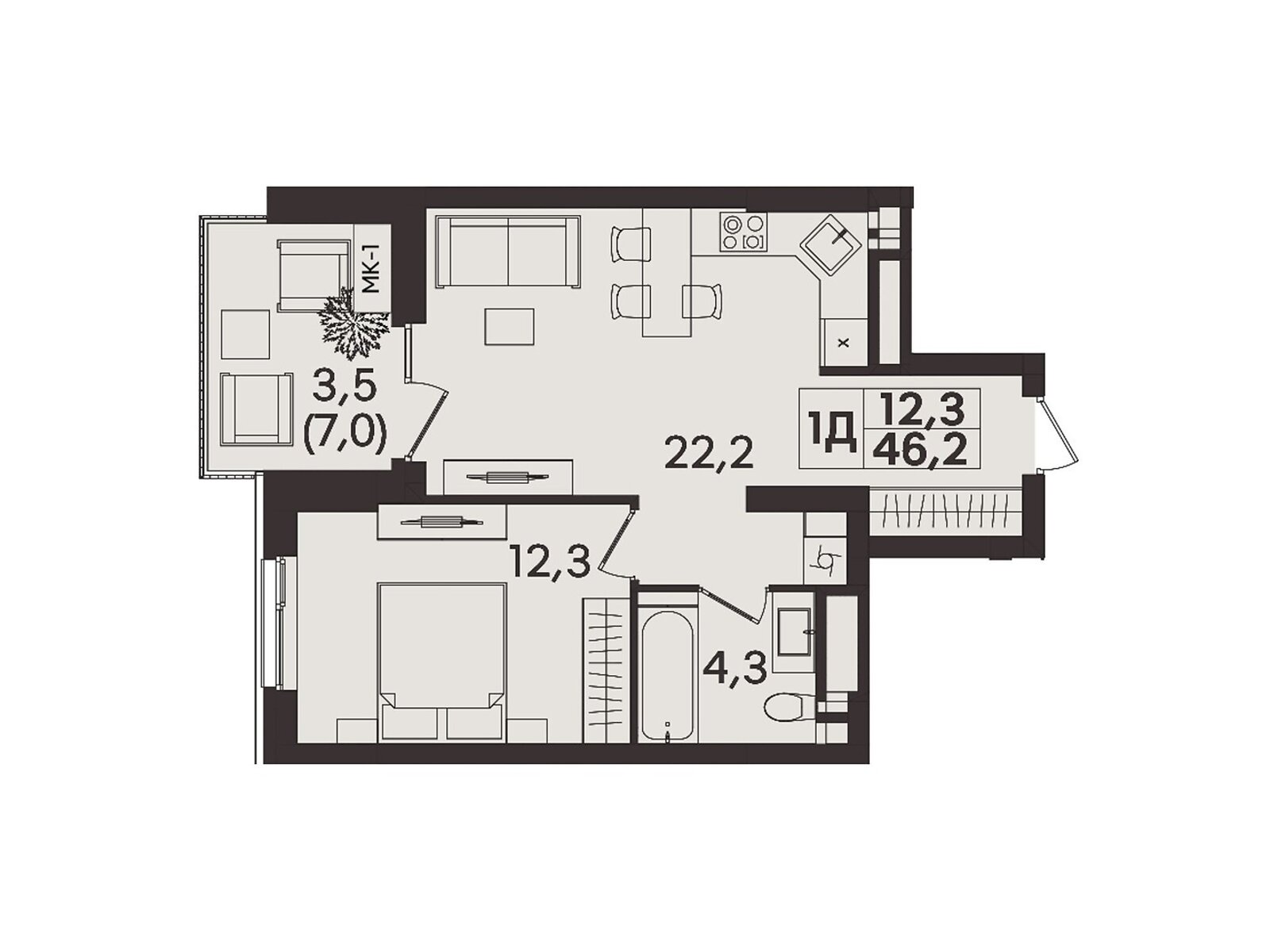 1 КІМ. КВАРТИРА, ПЛОЩА - 46.2 м², ЦІНА - 46 200 $
, вул. Келецька