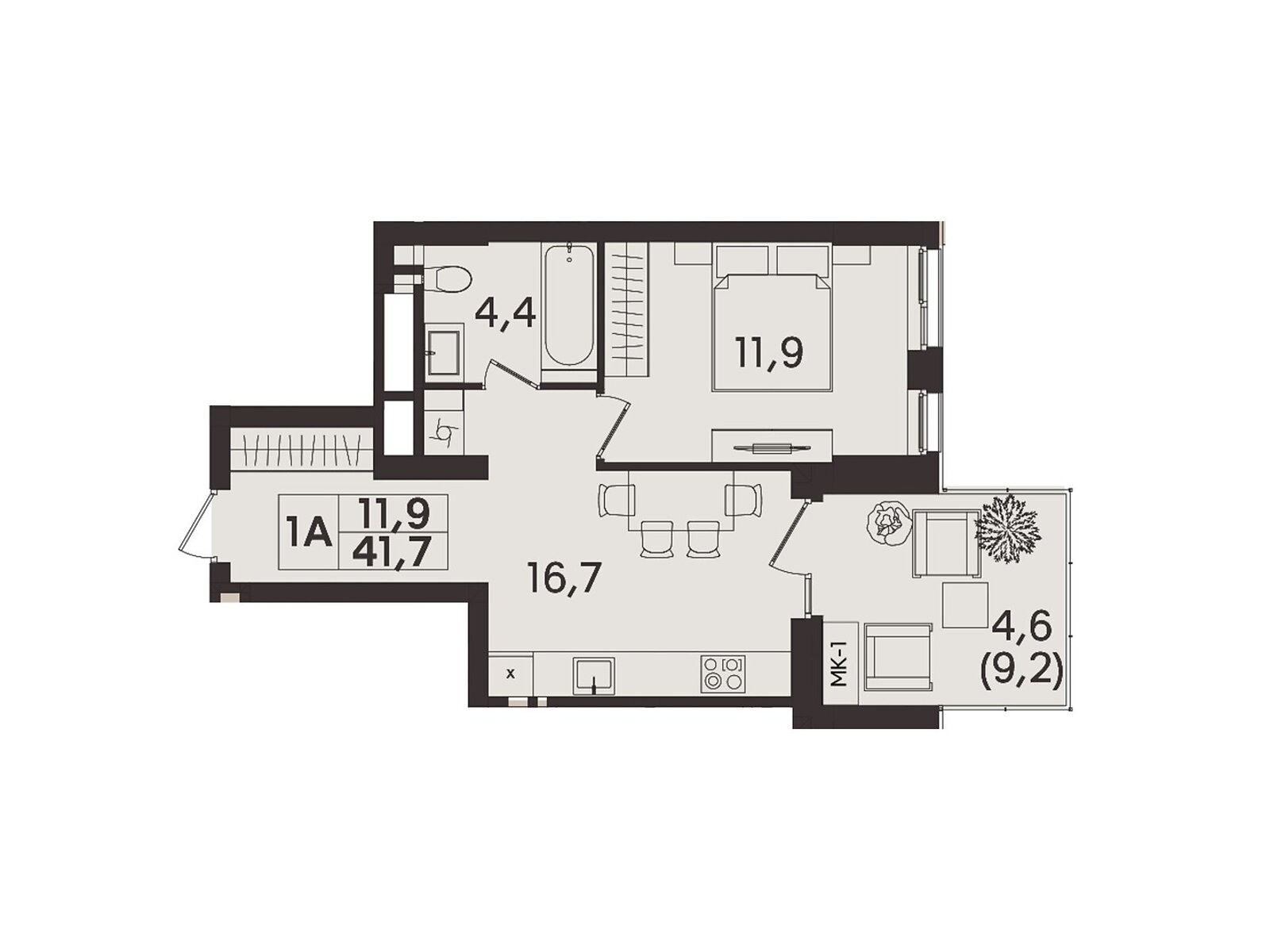 1 КІМ. КВАРТИРА, ПЛОЩА - 41.7 м², ЦІНА - 41 700 $
, вул. Келецька