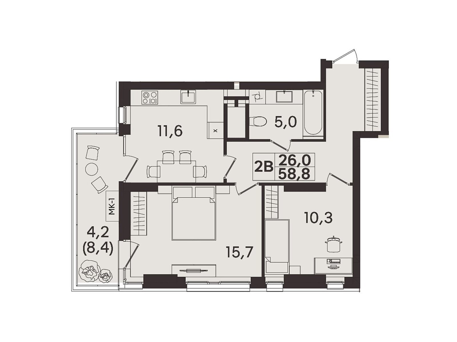 2 КІМ. КВАРТИРА, ПЛОЩА - 58.8 м², ЦІНА - 58 800 $
, вул. Келецька