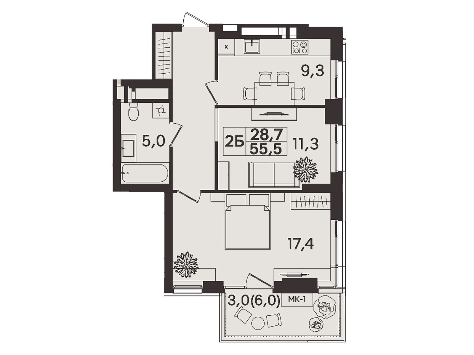2 КІМ. КВАРТИРА, ПЛОЩА - 55.5 м², ЦІНА - 55 500 $
, вул. Келецька