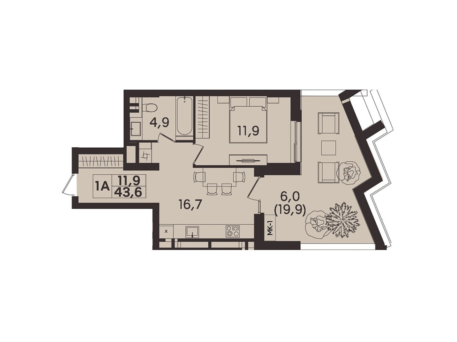 1 КІМ. КВАРТИРА, ПЛОЩА - 43.6 м², ЦІНА - 43 600 $
, вул. Келецька