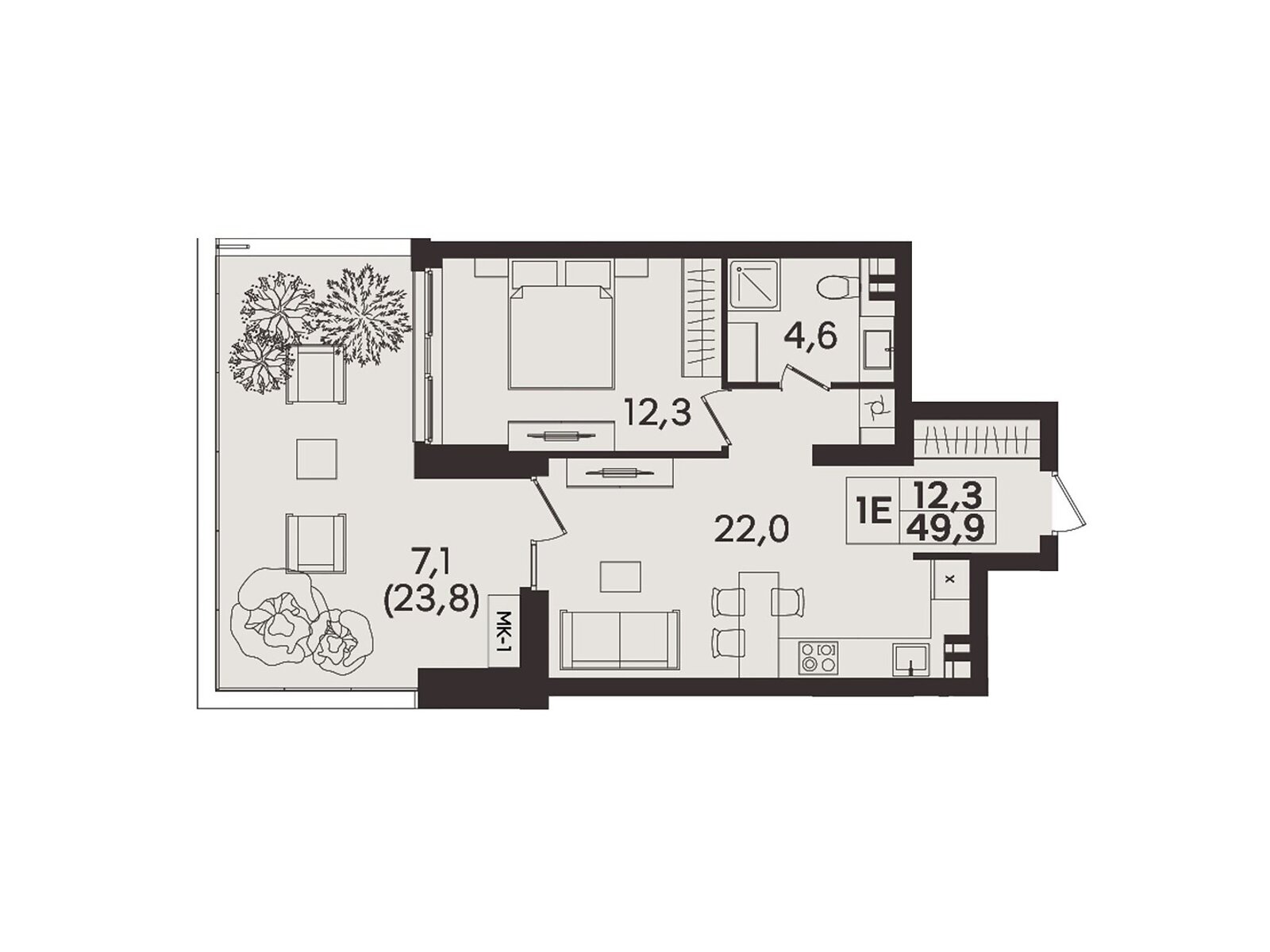 1 КІМ. КВАРТИРА, ПЛОЩА - 49.9 м², ЦІНА - 49 900 $
, вул. Келецька
