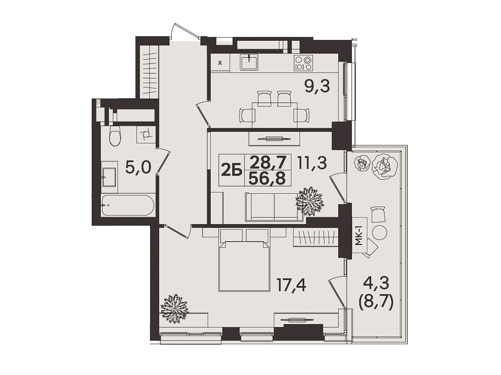 2 КІМ. КВАРТИРА, ПЛОЩА - 56.8 м², ЦІНА - 56 800 $
, вул. Келецька