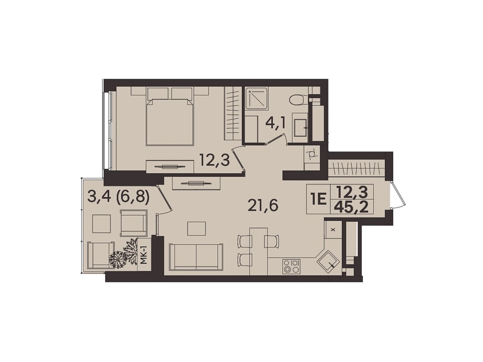 1 КІМ. КВАРТИРА, ПЛОЩА - 45.2 м², ЦІНА - 45 200 $
, вул. Келецька