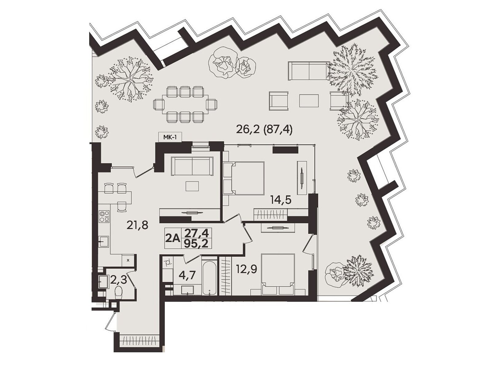 2 КІМ. КВАРТИРА, ПЛОЩА - 95.2 м², ЦІНА - 95 200 $
, вул. Келецька
