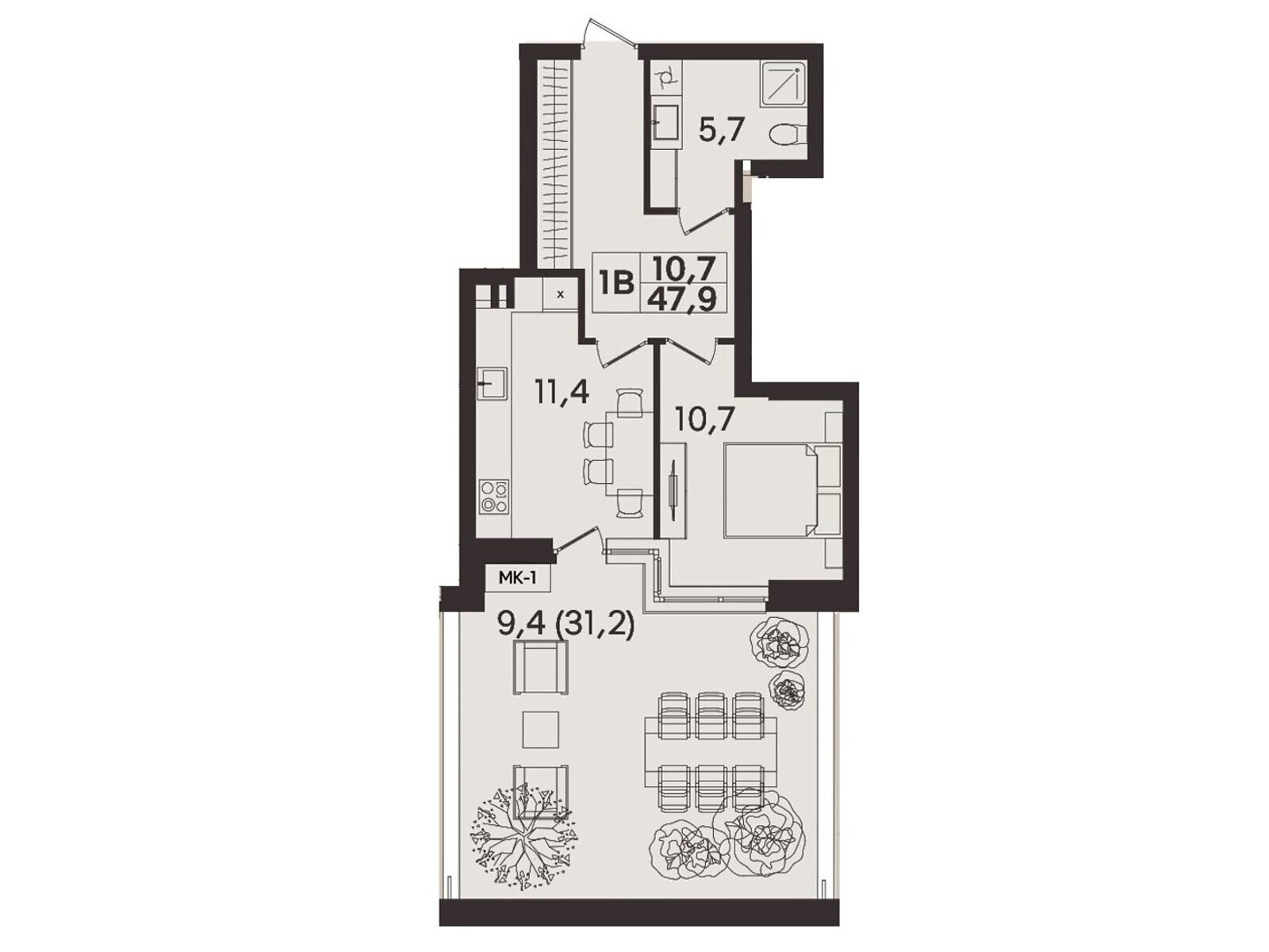 1 КІМ. КВАРТИРА, ПЛОЩА - 47.9 м², ЦІНА - 47 900 $
, вул. Келецька