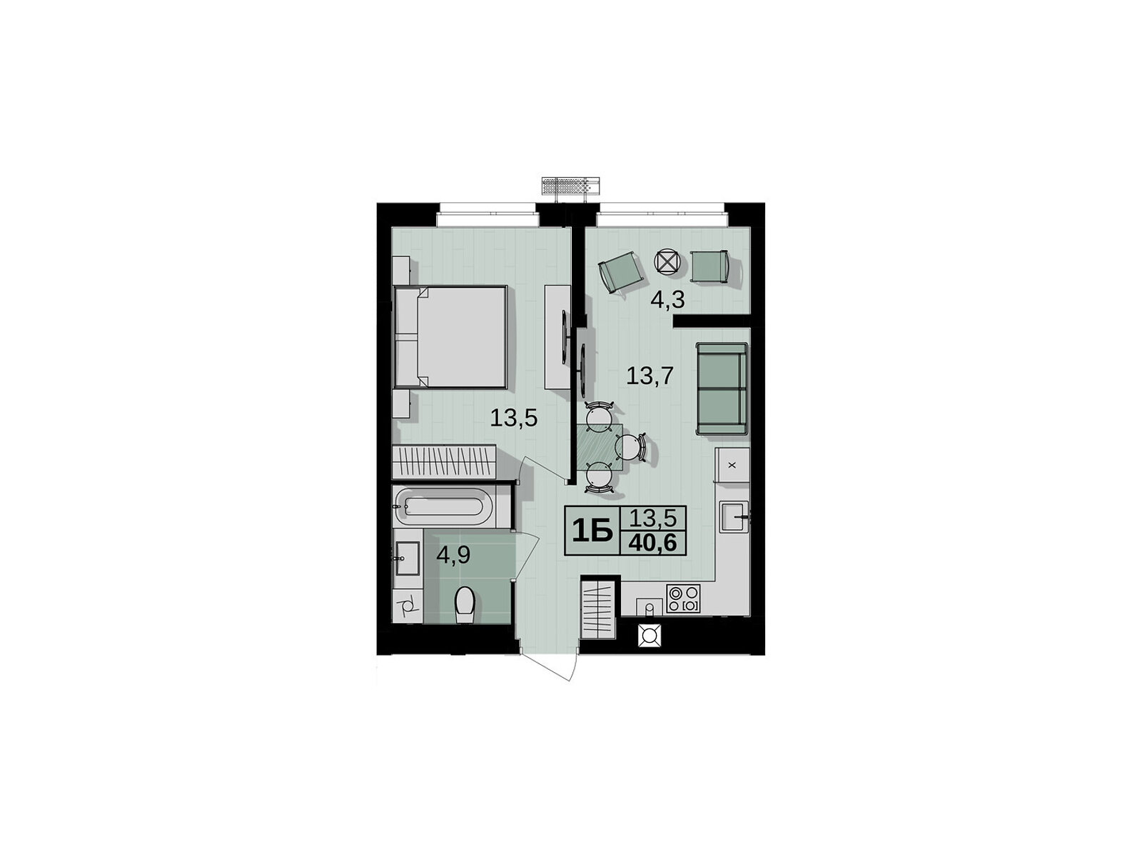 1 КІМ. КВАРТИРА, ПЛОЩА - 40.6 м², ЦІНА - 42 224 $
, вул. Праведників світу(Максимовича)