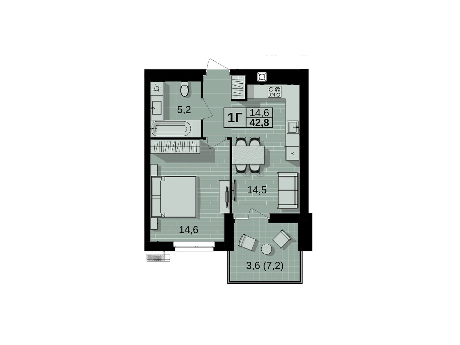 1 КІМ. КВАРТИРА, ПЛОЩА - 42.8 м², ЦІНА - 46 224 $
, вул. Праведників світу(Максимовича)