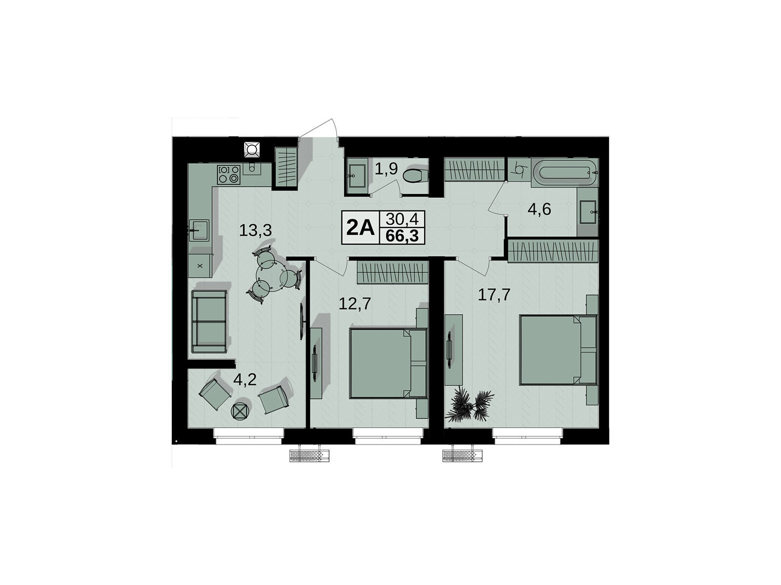 2 КІМ. КВАРТИРА, ПЛОЩА - 66.3 м², ЦІНА - 67 626 $
, вул. Праведників світу(Максимовича)