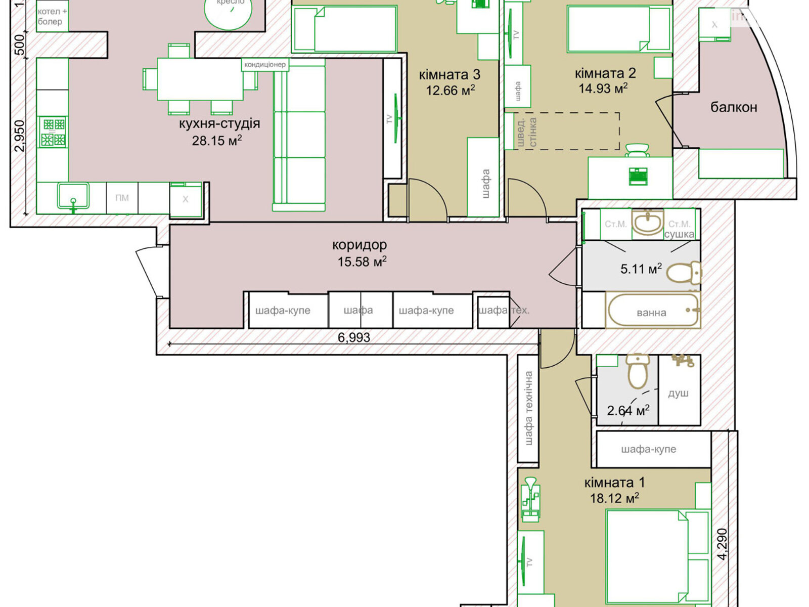 3 КІМ. КВАРТИРА, ПЛОЩА - 99.7 м², ЦІНА - 96 000 $
, вул. Олександрівська