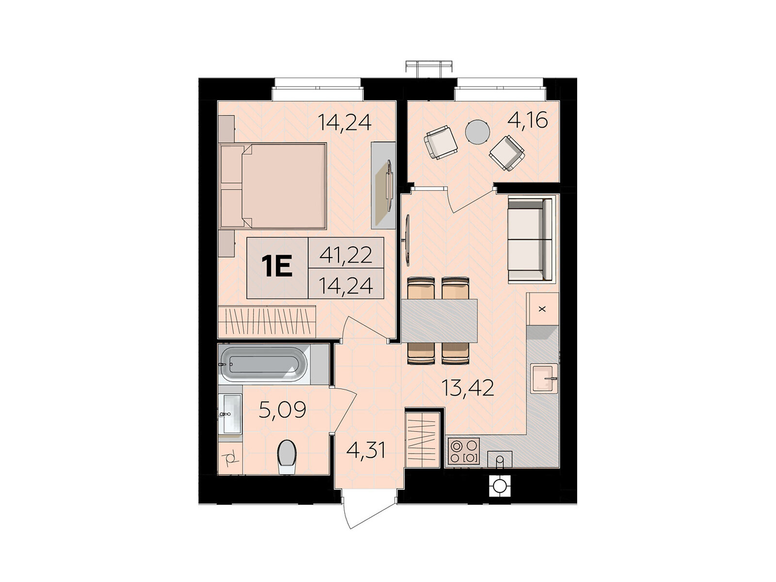 1 КІМ. КВАРТИРА, ПЛОЩА - 41.22 м², ЦІНА - 37 510 $
, Немирівське шосе