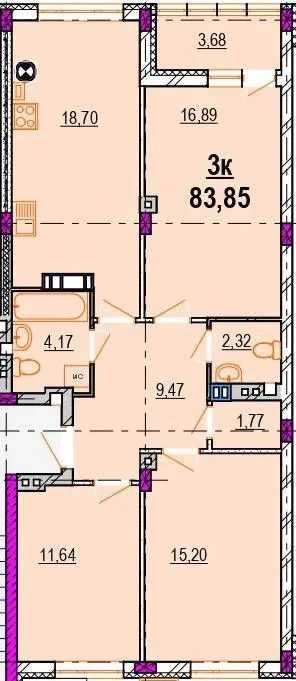 Обʼєкт нерухомості: 3 КІМ. КВАРТИРА, ПЛОЩА - 83 м², ЦІНА - 99 900 $
 — HUBTRUST, Вінниця