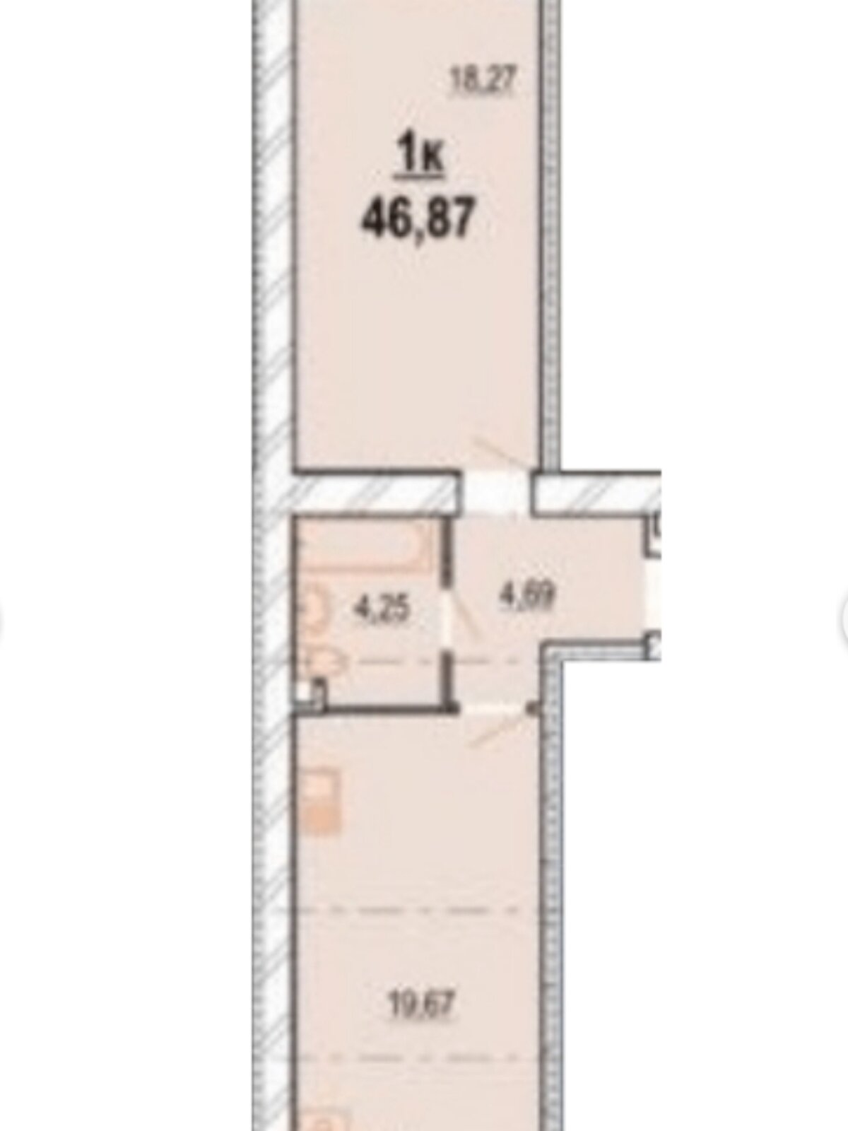 Обʼєкт нерухомості: 1 КІМ. КВАРТИРА, ПЛОЩА - 46.87 м², ЦІНА - 46 870 $
, вул. Волошкова — HUBTRUST, Вінниця