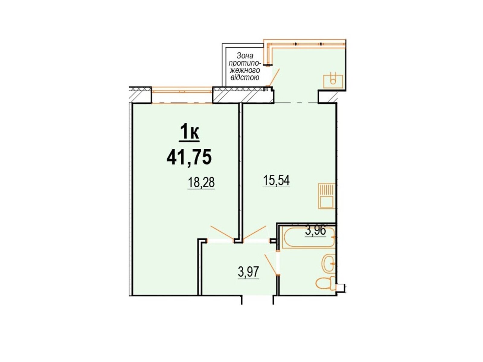 1 КІМ. КВАРТИРА, ПЛОЩА - 43.4 м², ЦІНА - 30 926 $
, вул. Костя Широцького