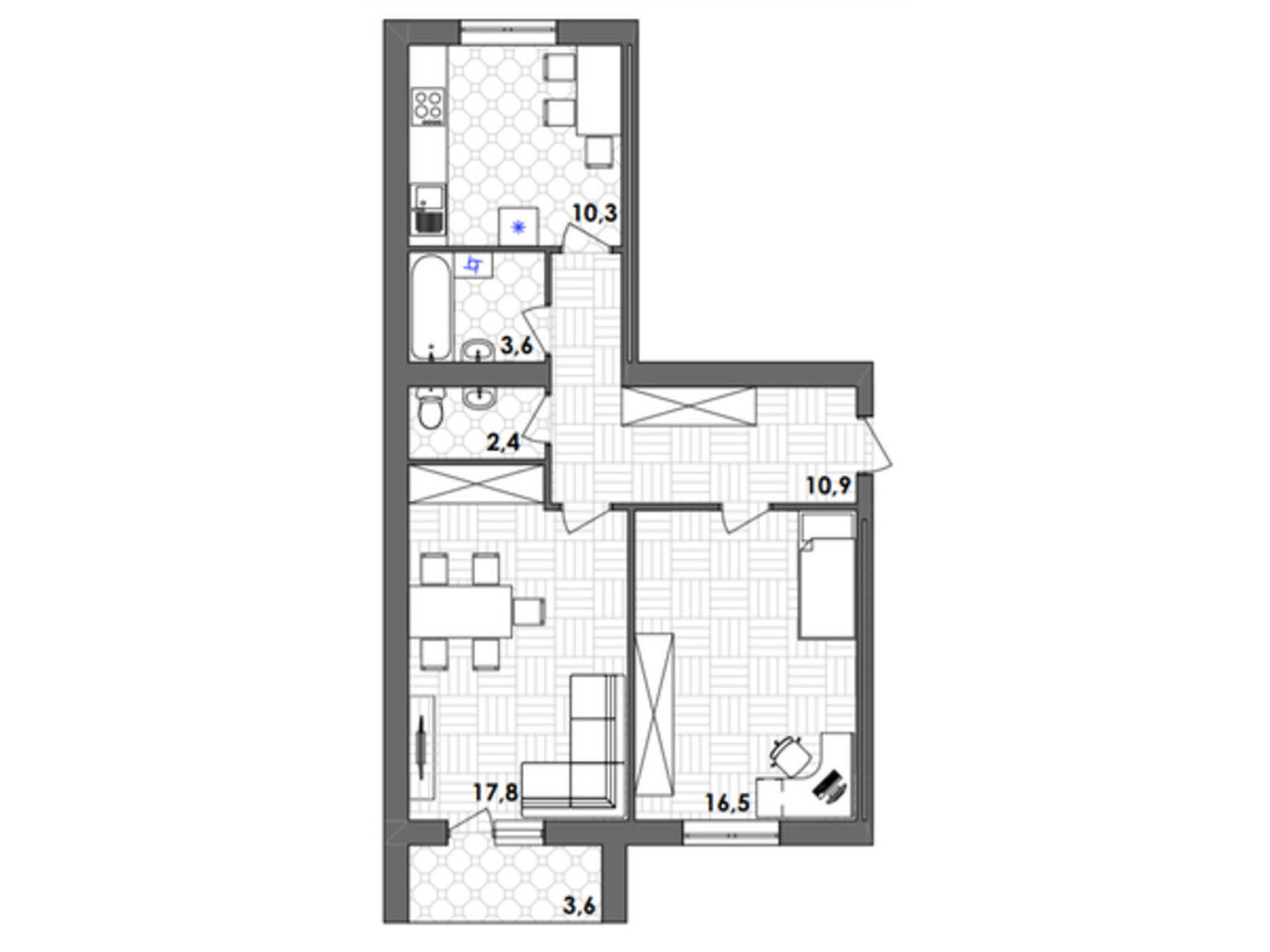 2 КІМ. КВАРТИРА, ПЛОЩА - 63.2 м², ЦІНА - 42 000 $
, Тиврівське шосе