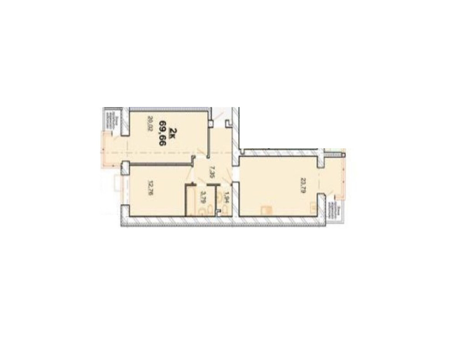 2 КІМ. КВАРТИРА, ПЛОЩА - 70.47 м², ЦІНА - 58 586 $
, вул. Волошкова
