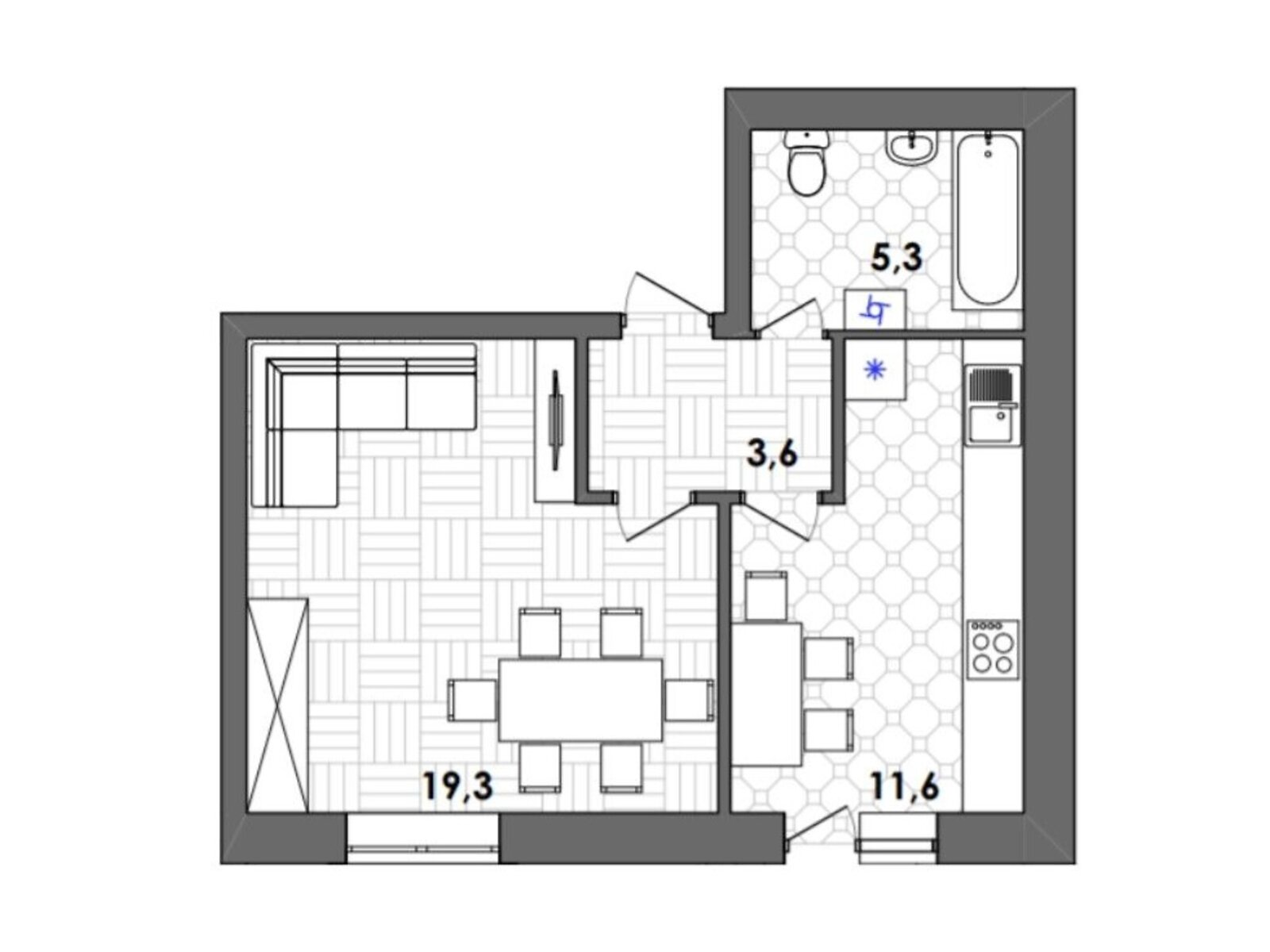 1 КІМ. КВАРТИРА, ПЛОЩА - 37.9 м², ЦІНА - 25 207 $
, Тиврівське шосе