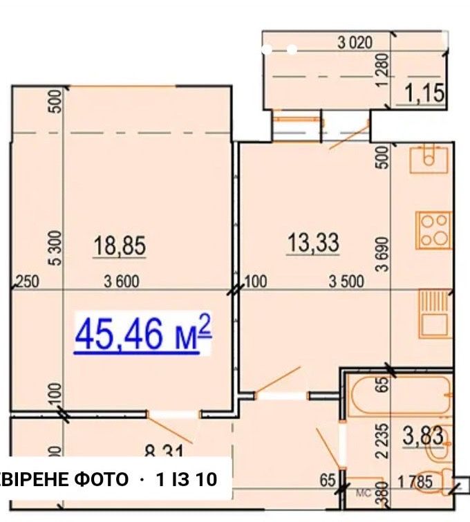 Обʼєкт нерухомості: 1 КІМ. КВАРТИРА, ПЛОЩА - 45.46 м², ЦІНА - 45 600 $
 — HUBTRUST, Вінниця