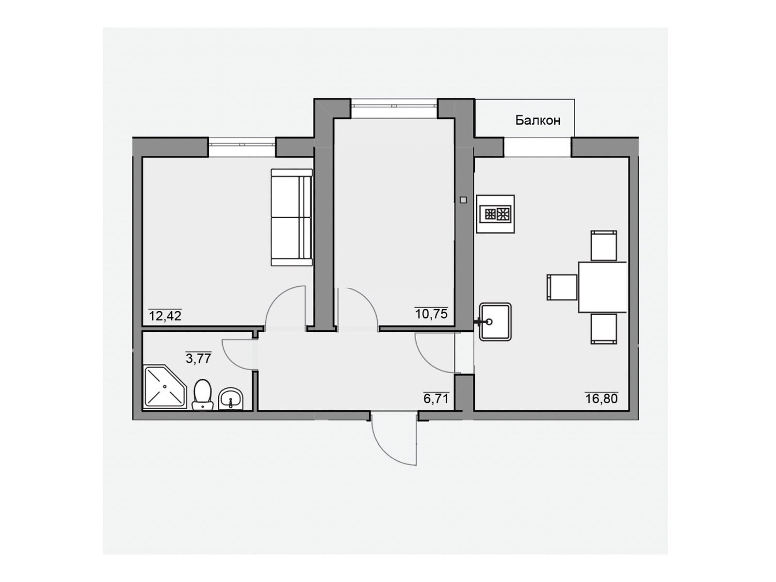 2 КІМ. КВАРТИРА, ПЛОЩА - 51.23 м², ЦІНА - 40 445 $
, вул. Каштанова