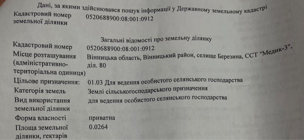 Обʼєкт нерухомості: ПЛОЩА - 5.64 CОТ., ЦІНА - 5 922 $
 — HUBTRUST, Вінниця