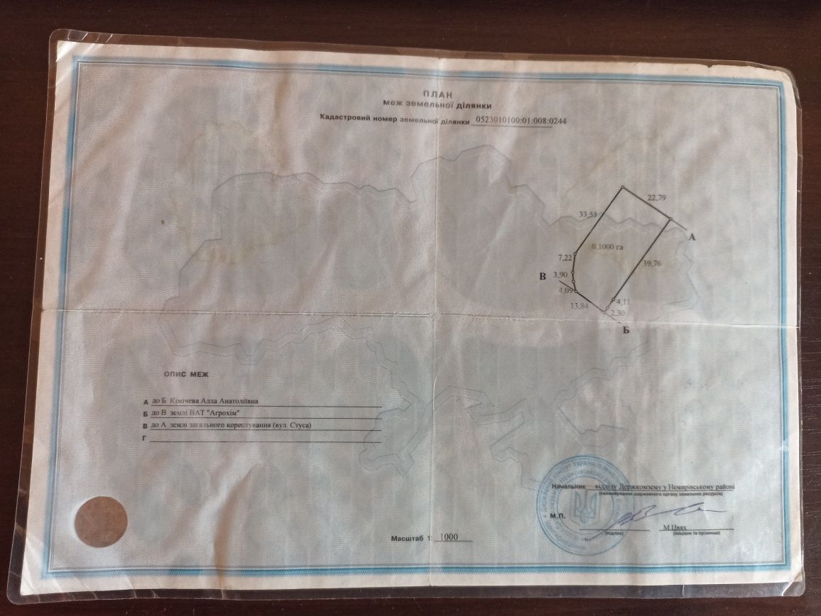 ПЛОЩА - 10 CОТ., ЦІНА - 1 100 $
