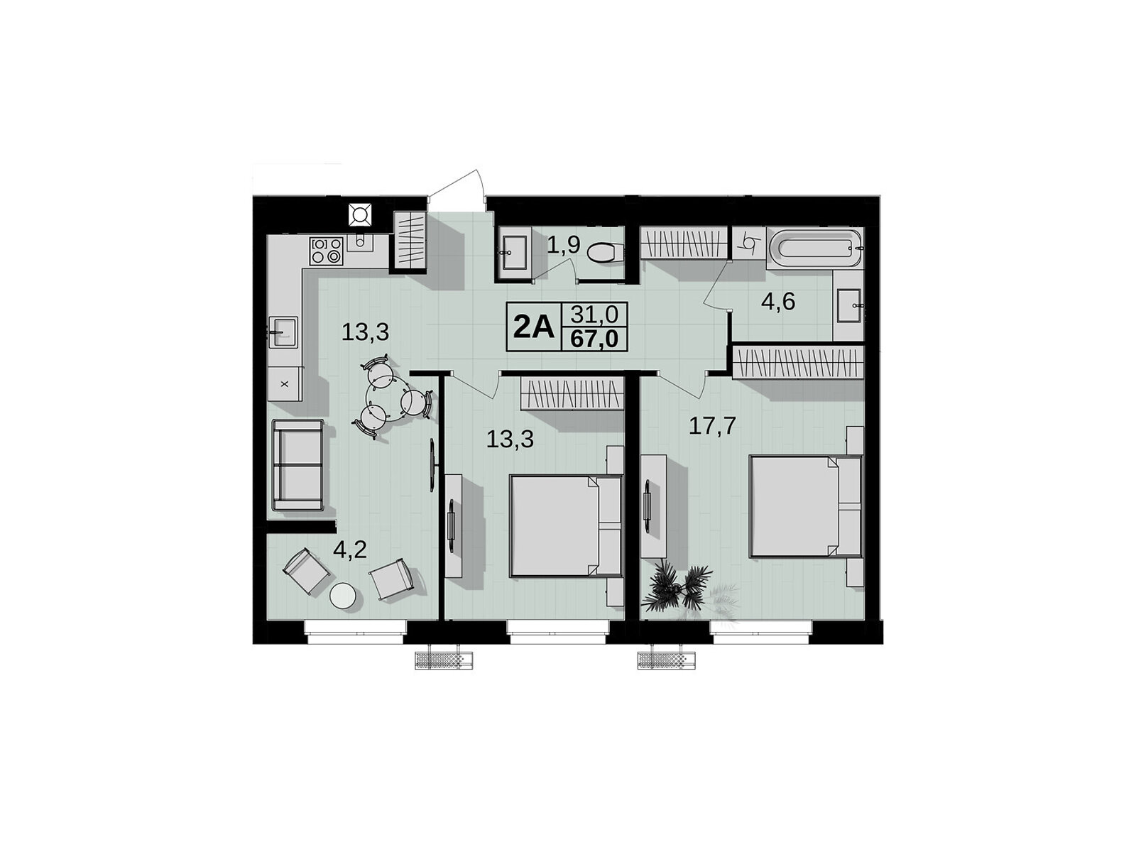 2 КІМ. КВАРТИРА, ПЛОЩА - 67 м², ЦІНА - 69 010 $
, вул. Праведників світу(Максимовича)