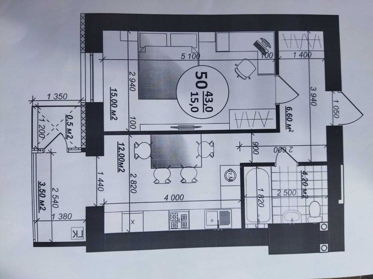 Обʼєкт нерухомості: 1 КІМ. КВАРТИРА, ПЛОЩА - 44.5 м², ЦІНА - 38 500 $
 — HUBTRUST, Вінниця