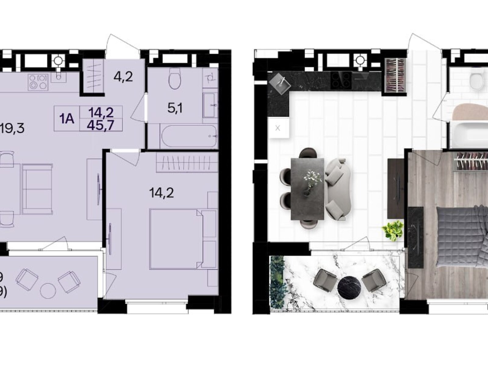 1 КІМ. КВАРТИРА, ПЛОЩА - 45.7 м², ЦІНА - 47 200 $
, вул. Левка Лук’яненка(Ватутіна)