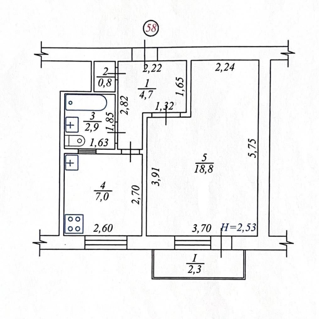 1 КІМ. КВАРТИРА, ПЛОЩА - 36.5 м², ЦІНА - 30 000 $
