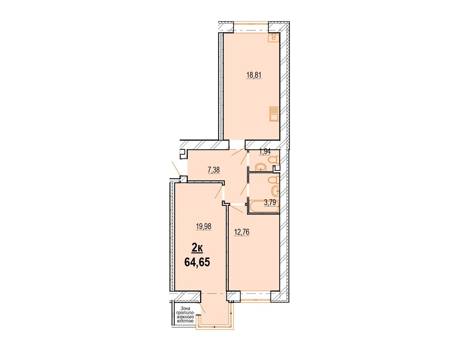 2 КІМ. КВАРТИРА, ПЛОЩА - 66.7 м², ЦІНА - 55 597 $
, вул. Костя Широцького