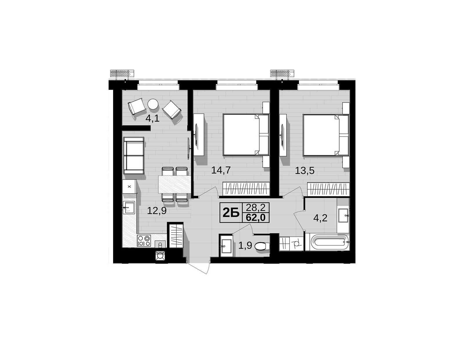 2 КІМ. КВАРТИРА, ПЛОЩА - 62 м², ЦІНА - 61 380 $
, вул. Праведників світу(Максимовича)