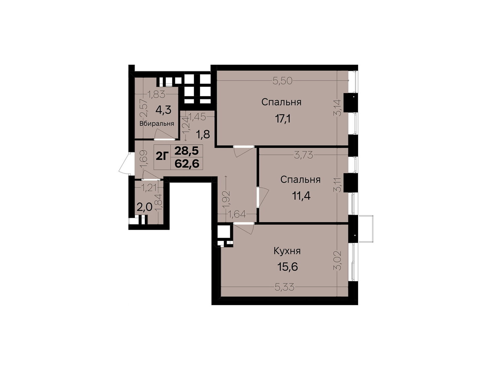 2 КІМ. КВАРТИРА, ПЛОЩА - 64 м², ЦІНА - 72 960 $
, пров. Цегельний