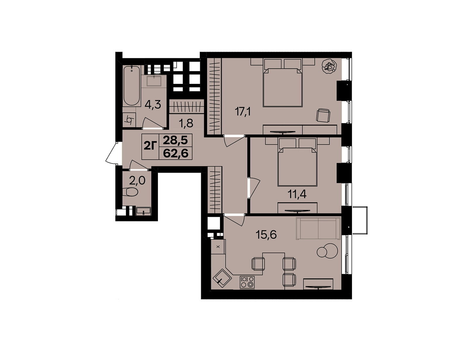 Обʼєкт нерухомості: 2 КІМ. КВАРТИРА, ПЛОЩА - 64 м², ЦІНА - 72 960 $
, пров. Цегельний — HUBTRUST, Вінниця