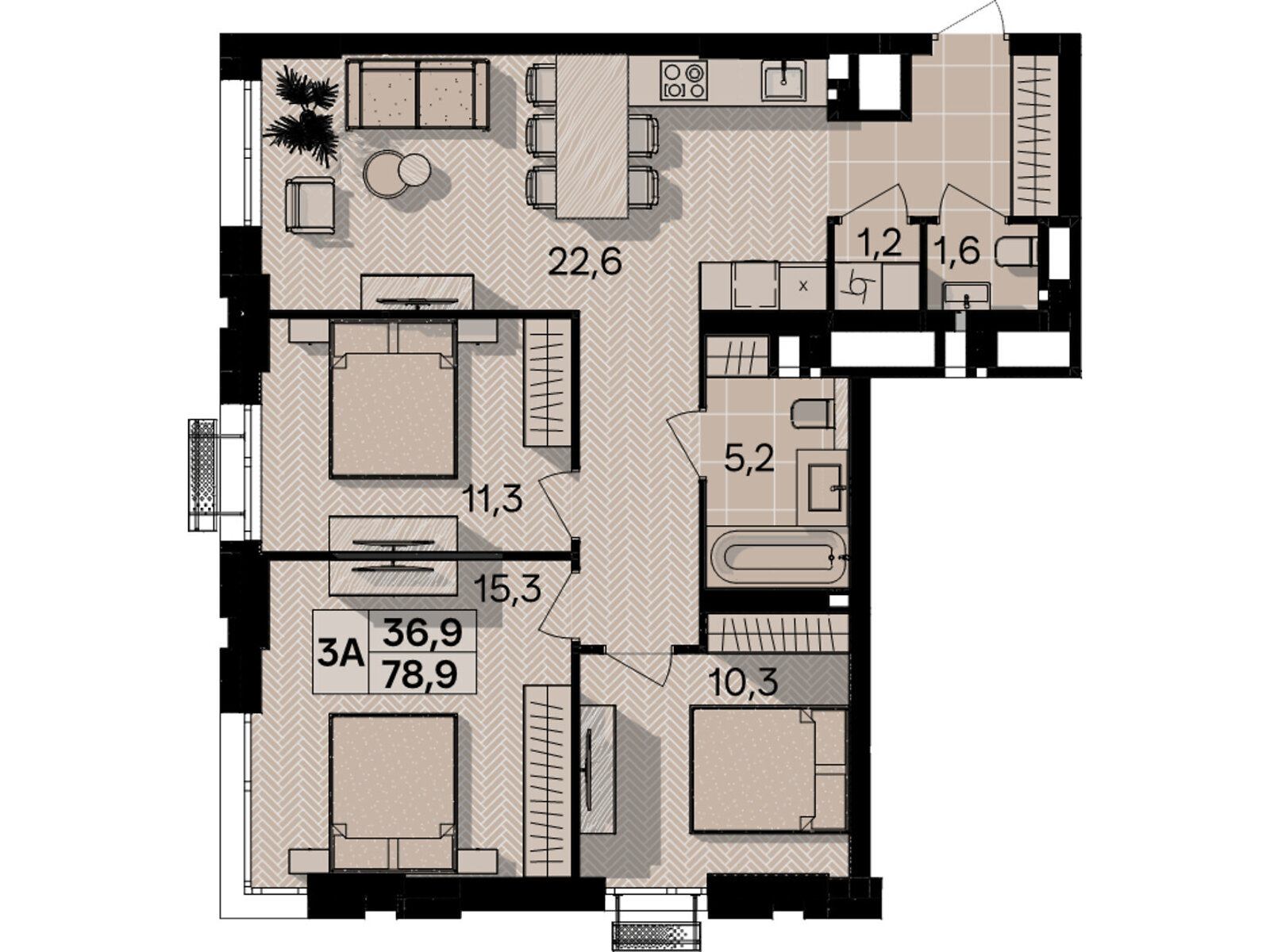 3 КІМ. КВАРТИРА, ПЛОЩА - 78.9 м², ЦІНА - 86 790 $
, пров. Цегельний