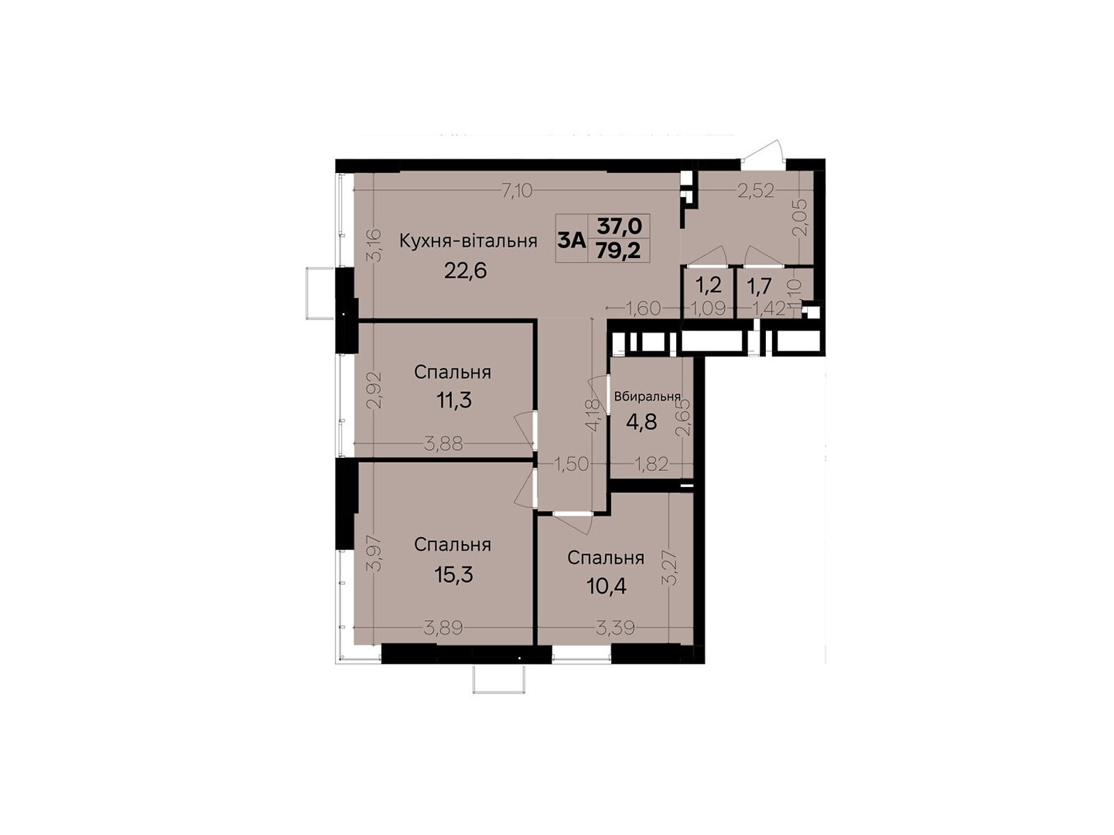 3 КІМ. КВАРТИРА, ПЛОЩА - 79.2 м², ЦІНА - 87 120 $
, пров. Цегельний