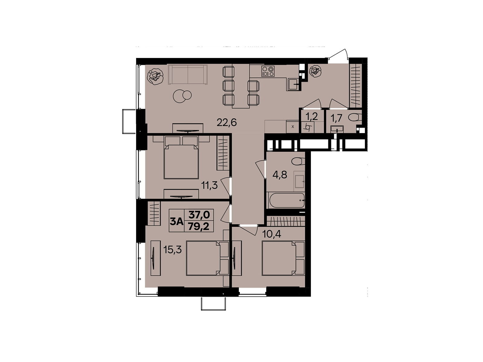 Обʼєкт нерухомості: 3 КІМ. КВАРТИРА, ПЛОЩА - 79.2 м², ЦІНА - 87 120 $
, пров. Цегельний — HUBTRUST, Вінниця