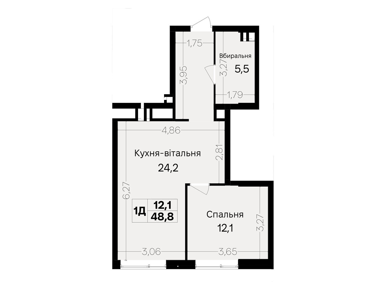 1 КІМ. КВАРТИРА, ПЛОЩА - 48.8 м², ЦІНА - 56 120 $
, пров. Цегельний